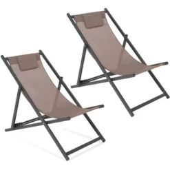 Lot De 2 Chiliennes LOTA En Acier Et Toile Textilène Taupe