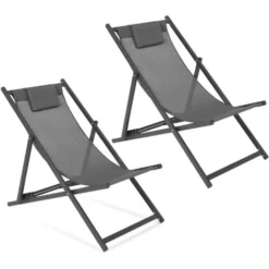 Lot De 2 Chiliennes LOTA En Acier Et Toile Textilène Gris Clair