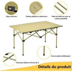 Table Pliante, SDLOGAL, 95x 56x 50 Cm(LxWxH), Table De Camping Pliable Avec Cadre En Aluminium, Plateau De Table Enroulable, Ultraléger Et Compact, Table De Camping Avec Sac De Transport -Promos Verde Rêverie Boutique 81554635 2