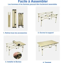 Table Pliante, SDLOGAL, 95x 56x 50 Cm(LxWxH), Table De Camping Pliable Avec Cadre En Aluminium, Plateau De Table Enroulable, Ultraléger Et Compact, Table De Camping Avec Sac De Transport -Promos Verde Rêverie Boutique 81554635 5