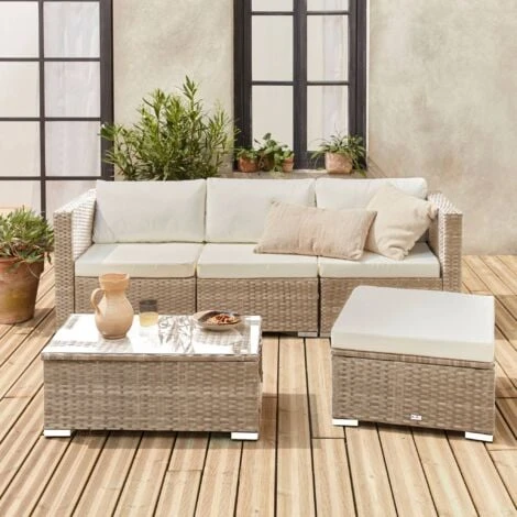 Salon De Jardin En Résine Pour 4 Personnes - Torino Naturel / Beige 4 Salon De Jardin En Résine Pour 4 Personnes - Torino Naturel / Beige – Image 2