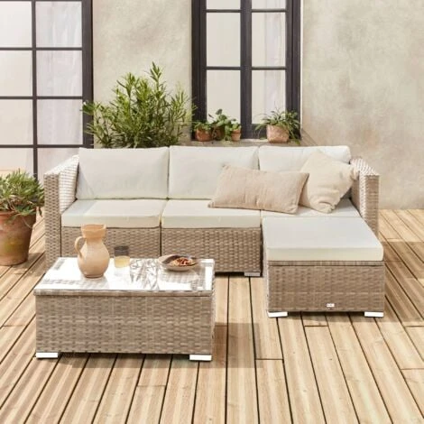 Salon De Jardin En Résine Pour 4 Personnes - Torino Naturel / Beige 5 Salon De Jardin En Résine Pour 4 Personnes - Torino Naturel / Beige – Image 3