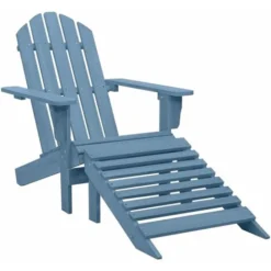 Fauteuil De Jardin Moderne - Chaise De Jardin Adirondack Avec Pouf Bois De Sapin Solide Bleu,70 X 147,5 X 88,5 Cm