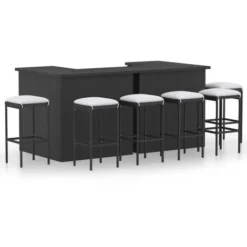 Meuble De Bar De Jardin 8 Pcs - Moderne - Meuble De Jardin Avec Coussins Résine Tressée Noir Balcon 8535