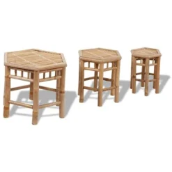 Lot De 3 Tabourets De Jardin Moderne Bambou ,28 X 24 X 32 Cm