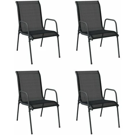 Lot De 4 Chaises De Jardin Moderne Acier Et Textilène Noir,51 X 66 X 88 Cm 4 Lot De 4 Chaises De Jardin Moderne Acier Et Textilène Noir,51 X 66 X 88 Cm – Image 2