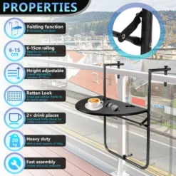 SWANEW Table De Balcon Table Suspendue Balcon 60x40cm Table Suspendue Pliable 20KG Balcon Table Suspendue -Promos Verde Rêverie Boutique 82161242 4