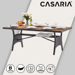 Table De Jardin Polyrotin Avec Compartiment Plateau En Bois D'acacia Pré-huilé Hauteur Réglable Résistant Aux Intempéries Brun -Promos Verde Rêverie Boutique 82242803 5