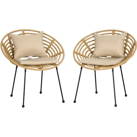 OUTSUNNY Lot De 2 Chaises De Jardin Style Colonial Coussins Beige Inclus Résine Tressée Et Filaire Aspect Rotin 3 OUTSUNNY Lot De 2 Chaises De Jardin Style Colonial Coussins Beige Inclus Résine Tressée Et Filaire Aspect Rotin