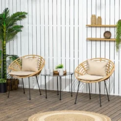 OUTSUNNY Lot De 2 Chaises De Jardin Style Colonial Coussins Beige Inclus Résine Tressée Et Filaire Aspect Rotin 8 OUTSUNNY Lot De 2 Chaises De Jardin Style Colonial Coussins Beige Inclus Résine Tressée Et Filaire Aspect Rotin -Promos Verde Rêverie Boutique 82741082 2