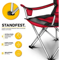 TRESKO Chaise De Camping Pliante ROUGE Jusqu'à 150 Kg Chaise De Pêche, Avec Accoudoirs Et Porte-gobelets -Promos Verde Rêverie Boutique 82798071 3