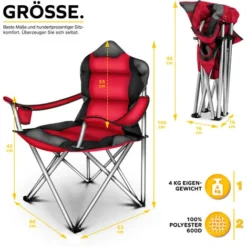 TRESKO Chaise De Camping Pliante ROUGE Jusqu'à 150 Kg Chaise De Pêche, Avec Accoudoirs Et Porte-gobelets -Promos Verde Rêverie Boutique 82798071 5