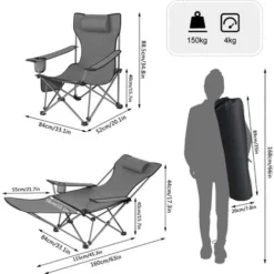 WOLTU Chaise De Camping.avec Appui-tête. Porte-gobelet. Poche De Rangement. Sac De Transport. Charge 150 Kg. Gris CPS8148gr -Promos Verde Rêverie Boutique 83284871 4
