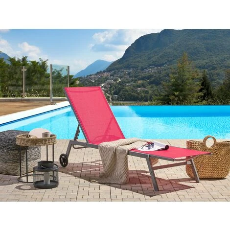 Transat Structure En Acier Sur Roues Dossier Réglable Textile Rouge Levanzo 4 Transat Structure En Acier Sur Roues Dossier Réglable Textile Rouge Levanzo – Image 2