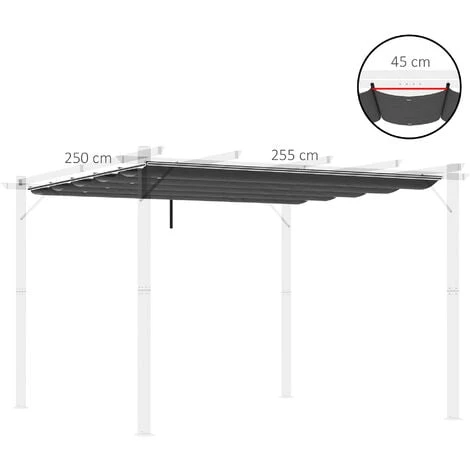 OUTSUNNY Toile De Rechange Pour Pergola Rétractable 3 X 3 M Polyester Haute Densité 180 G/m² Imperméabilisé Gris 5 OUTSUNNY Toile De Rechange Pour Pergola Rétractable 3 X 3 M Polyester Haute Densité 180 G/m² Imperméabilisé Gris – Image 3
