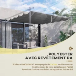 OUTSUNNY Toile De Rechange Pour Pergola Rétractable 3 X 3 M Polyester Haute Densité 180 G/m² Imperméabilisé Gris 10 OUTSUNNY Toile De Rechange Pour Pergola Rétractable 3 X 3 M Polyester Haute Densité 180 G/m² Imperméabilisé Gris -Promos Verde Rêverie Boutique 83825217 4