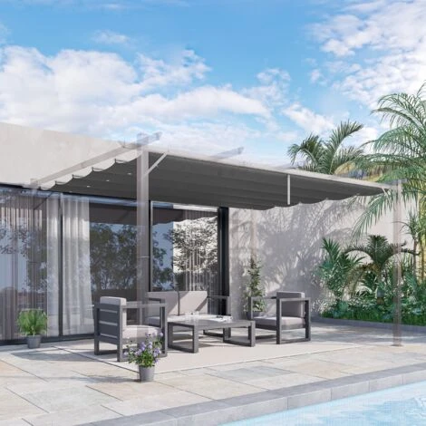 OUTSUNNY Toile De Rechange Pour Pergola Rétractable 4 X 3 M Polyester Haute Densité 180 G/m² Imperméabilisé Gris 4 OUTSUNNY Toile De Rechange Pour Pergola Rétractable 4 X 3 M Polyester Haute Densité 180 G/m² Imperméabilisé Gris – Image 2