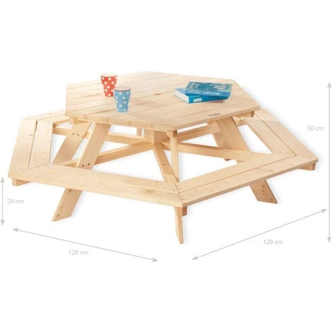 Pinolino Ensemble De Table Et Bancs 'Nicki 6-Eck', Natureel 4 Pinolino Ensemble De Table Et Bancs 'Nicki 6-Eck', Natureel – Image 2