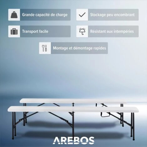 AREBOS 2X Bancs Pliables Pliant Banc De Camping Picnic Bancs De Brasserie 4 AREBOS 2X Bancs Pliables Pliant Banc De Camping Picnic Bancs De Brasserie – Image 2