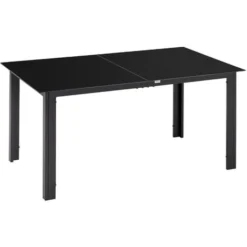 OUTSUNNY Table De Jardin Rectangulaire 6 Personnes Dim. 150L X 90l X 74H Cm Alu. Plateau Verre Trempé Noir
