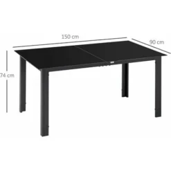 OUTSUNNY Table De Jardin Rectangulaire 6 Personnes Dim. 150L X 90l X 74H Cm Alu. Plateau Verre Trempé Noir 9 OUTSUNNY Table De Jardin Rectangulaire 6 Personnes Dim. 150L X 90l X 74H Cm Alu. Plateau Verre Trempé Noir -Promos Verde Rêverie Boutique 85481589 3