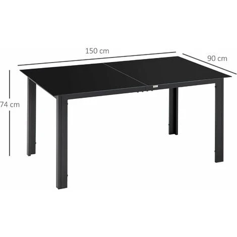OUTSUNNY Table De Jardin Rectangulaire 6 Personnes Dim. 150L X 90l X 74H Cm Alu. Plateau Verre Trempé Noir 5 OUTSUNNY Table De Jardin Rectangulaire 6 Personnes Dim. 150L X 90l X 74H Cm Alu. Plateau Verre Trempé Noir – Image 3