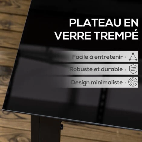 OUTSUNNY Table De Jardin Rectangulaire 6 Personnes Dim. 150L X 90l X 74H Cm Alu. Plateau Verre Trempé Noir 6 OUTSUNNY Table De Jardin Rectangulaire 6 Personnes Dim. 150L X 90l X 74H Cm Alu. Plateau Verre Trempé Noir – Image 4