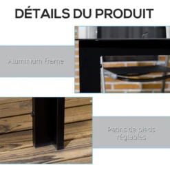 OUTSUNNY Table De Jardin Rectangulaire 6 Personnes Dim. 150L X 90l X 74H Cm Alu. Plateau Verre Trempé Noir 11 OUTSUNNY Table De Jardin Rectangulaire 6 Personnes Dim. 150L X 90l X 74H Cm Alu. Plateau Verre Trempé Noir -Promos Verde Rêverie Boutique 85481589 5