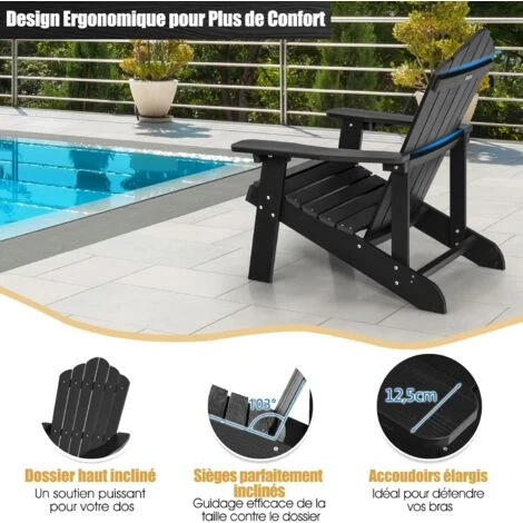 COSTWAY Fauteuil De Jardin Adirondack En HIPS Bois Massif Imperméable Avec Porte-Gobelet Charge 170KG Pour Piscine Terrasse, Noir 4 COSTWAY Fauteuil De Jardin Adirondack En HIPS Bois Massif Imperméable Avec Porte-Gobelet Charge 170KG Pour Piscine Terrasse, Noir – Image 2