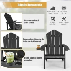 COSTWAY Fauteuil De Jardin Adirondack En HIPS Bois Massif Imperméable Avec Porte-Gobelet Charge 170KG Pour Piscine Terrasse, Noir 9 COSTWAY Fauteuil De Jardin Adirondack En HIPS Bois Massif Imperméable Avec Porte-Gobelet Charge 170KG Pour Piscine Terrasse, Noir -Promos Verde Rêverie Boutique 86501446 3