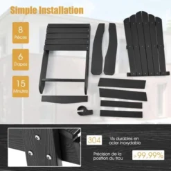 COSTWAY Fauteuil De Jardin Adirondack En HIPS Bois Massif Imperméable Avec Porte-Gobelet Charge 170KG Pour Piscine Terrasse, Noir 10 COSTWAY Fauteuil De Jardin Adirondack En HIPS Bois Massif Imperméable Avec Porte-Gobelet Charge 170KG Pour Piscine Terrasse, Noir -Promos Verde Rêverie Boutique 86501446 4