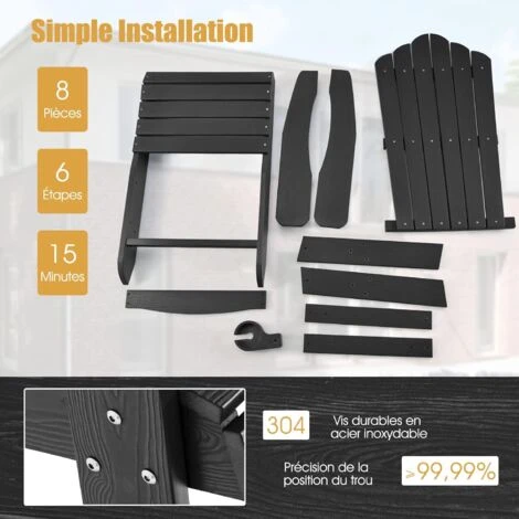 COSTWAY Fauteuil De Jardin Adirondack En HIPS Bois Massif Imperméable Avec Porte-Gobelet Charge 170KG Pour Piscine Terrasse, Noir 6 COSTWAY Fauteuil De Jardin Adirondack En HIPS Bois Massif Imperméable Avec Porte-Gobelet Charge 170KG Pour Piscine Terrasse, Noir – Image 4