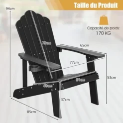 COSTWAY Fauteuil De Jardin Adirondack En HIPS Bois Massif Imperméable Avec Porte-Gobelet Charge 170KG Pour Piscine Terrasse, Noir 11 COSTWAY Fauteuil De Jardin Adirondack En HIPS Bois Massif Imperméable Avec Porte-Gobelet Charge 170KG Pour Piscine Terrasse, Noir -Promos Verde Rêverie Boutique 86501446 5