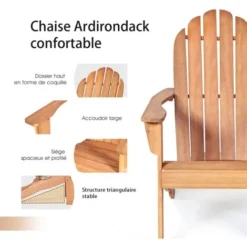 RELAX4LIFE Fauteuil Adirondack En Bois Acacia Massif, Certifié FSC, Résistant Aux Intempéries,Chaise D'Extérieur Charge Max 160 KG Pour Balcon, Terrasse, Plage, Naturel -Promos Verde Rêverie Boutique 88108265 4
