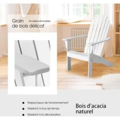 RELAX4LIFE Fauteuil Adirondack En Bois Acacia Massif, Certifié FSC, Résistant Aux Intempéries,Chaise D'Extérieur Charge Max 160 KG Pour Balcon, Terrasse, Plage, Blanc 9 RELAX4LIFE Fauteuil Adirondack En Bois Acacia Massif, Certifié FSC, Résistant Aux Intempéries,Chaise D'Extérieur Charge Max 160 KG Pour Balcon, Terrasse, Plage, Blanc -Promos Verde Rêverie Boutique 88108270 3