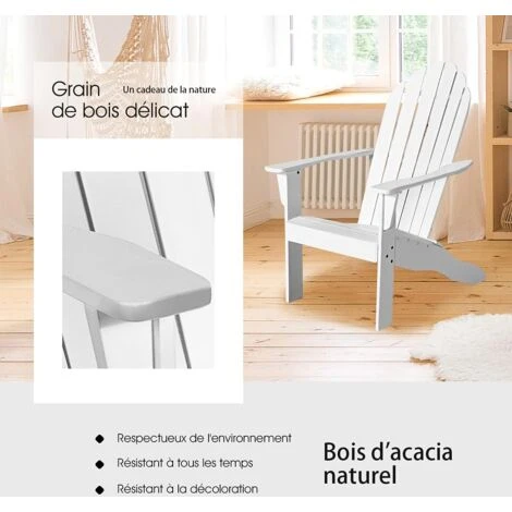 RELAX4LIFE Fauteuil Adirondack En Bois Acacia Massif, Certifié FSC, Résistant Aux Intempéries,Chaise D'Extérieur Charge Max 160 KG Pour Balcon, Terrasse, Plage, Blanc 5 RELAX4LIFE Fauteuil Adirondack En Bois Acacia Massif, Certifié FSC, Résistant Aux Intempéries,Chaise D'Extérieur Charge Max 160 KG Pour Balcon, Terrasse, Plage, Blanc – Image 3