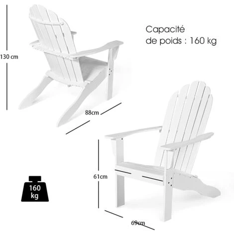 RELAX4LIFE Fauteuil Adirondack En Bois Acacia Massif, Certifié FSC, Résistant Aux Intempéries,Chaise D'Extérieur Charge Max 160 KG Pour Balcon, Terrasse, Plage, Blanc 6 RELAX4LIFE Fauteuil Adirondack En Bois Acacia Massif, Certifié FSC, Résistant Aux Intempéries,Chaise D'Extérieur Charge Max 160 KG Pour Balcon, Terrasse, Plage, Blanc – Image 4