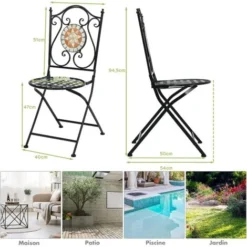 RELAX4LIFE 2Pcs Chaise De Jardin Pliable Style Mosaïque Pour Terrasse, Balon, Jardin, Siège Vintage En Maille Métallique (2 Pcs Chaises) -Promos Verde Rêverie Boutique 88320737 3
