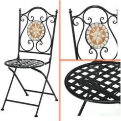 RELAX4LIFE 2Pcs Chaise De Jardin Pliable Style Mosaïque Pour Terrasse, Balon, Jardin, Siège Vintage En Maille Métallique (2 Pcs Chaises) -Promos Verde Rêverie Boutique 88320737 4