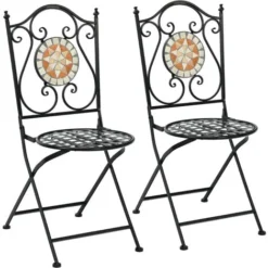 RELAX4LIFE 2Pcs Chaise De Jardin Pliable Style Mosaïque Pour Terrasse, Balon, Jardin, Siège Vintage En Maille Métallique (2 Pcs Chaises) -Promos Verde Rêverie Boutique 88320737 5