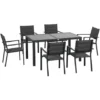 OUTSUNNY Ensemble De Jardin 6 Personnes Chaises Empilables Table Extensible 150/210L Cm Alu. Teslin Gris