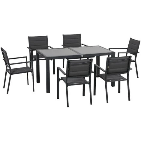 OUTSUNNY Ensemble De Jardin 6 Personnes Chaises Empilables Table Extensible 150/210L Cm Alu. Teslin Gris 3 OUTSUNNY Ensemble De Jardin 6 Personnes Chaises Empilables Table Extensible 150/210L Cm Alu. Teslin Gris