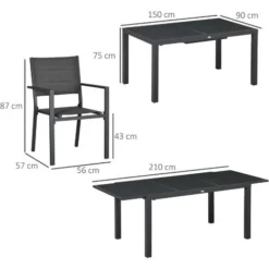 OUTSUNNY Ensemble De Jardin 6 Personnes Chaises Empilables Table Extensible 150/210L Cm Alu. Teslin Gris 9 OUTSUNNY Ensemble De Jardin 6 Personnes Chaises Empilables Table Extensible 150/210L Cm Alu. Teslin Gris -Promos Verde Rêverie Boutique 88507217 3