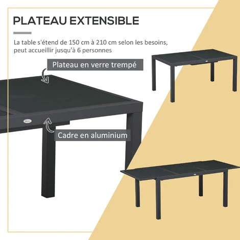 OUTSUNNY Ensemble De Jardin 6 Personnes Chaises Empilables Table Extensible 150/210L Cm Alu. Teslin Gris 6 OUTSUNNY Ensemble De Jardin 6 Personnes Chaises Empilables Table Extensible 150/210L Cm Alu. Teslin Gris – Image 4