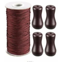 Corde D'Ombrage Tressé Marron 50 M/Rouleau Avec 4 Pièces Marron Pendentif En Bois Pour Aluminium Store Ombre, Plante De Jardinage Et De L'Artisanat (Marron)