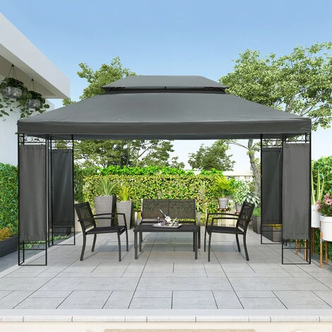 Mondeer Tonnelle De Jardin, Pavillon, Tonnelle De Double Toit, Protection Contre Le Soleil Et La Pluie, Convient Pour La Cour, Le Jardin, La Fête En Terrasse, 3x4m, Gris 4 Mondeer Tonnelle De Jardin, Pavillon, Tonnelle De Double Toit, Protection Contre Le Soleil Et La Pluie, Convient Pour La Cour, Le Jardin, La Fête En Terrasse, 3x4m, Gris – Image 2