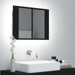 Armoire De Salle De Bain à Miroir à LED Noir 60x12x45 Cm