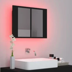 Armoire De Salle De Bain à Miroir à LED Noir 60x12x45 Cm 10 Armoire De Salle De Bain à Miroir à LED Noir 60x12x45 Cm -Promos Verde Rêverie Boutique 89119721 4