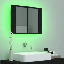 Armoire De Salle De Bain à Miroir à LED Noir 60x12x45 Cm 11 Armoire De Salle De Bain à Miroir à LED Noir 60x12x45 Cm -Promos Verde Rêverie Boutique 89119721 5