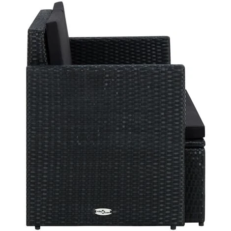 Canapé De Jardin à 2 Places Avec Coussins Noir Résine Tressée 5 Canapé De Jardin à 2 Places Avec Coussins Noir Résine Tressée – Image 3